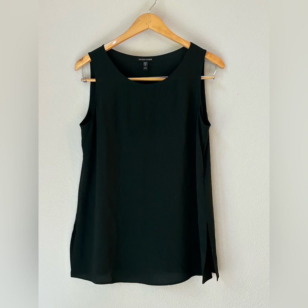 Eileen Fisher Silk Black Ballet Neck Flowy Tunic Sleeveless Dress Tank (Size Xs)